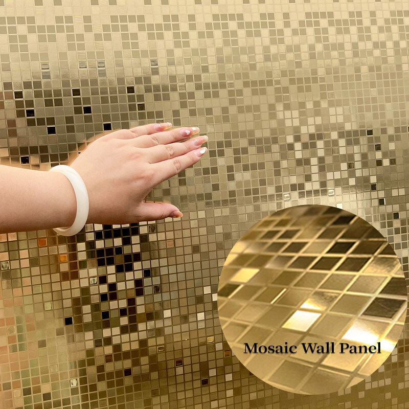 Nuovo prodotto di alta qualità pannello di rivestimento in legno coestruso con mosaico in metallo dorato in bambù in carbone