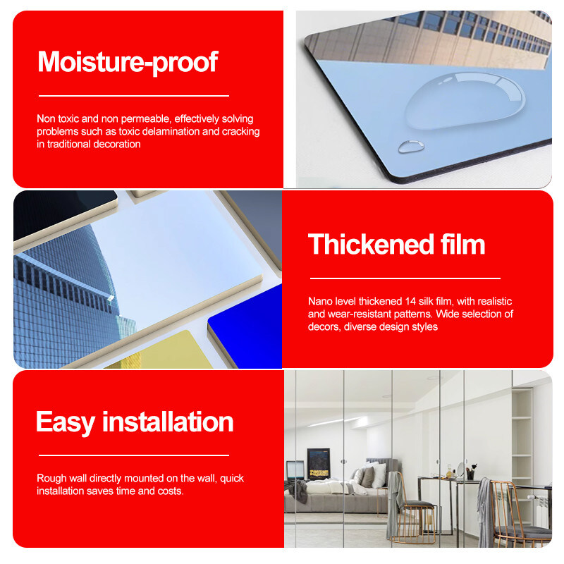 Interni decorativi 5mm Specchio Legno pannelli da parete PVC pannello da parete