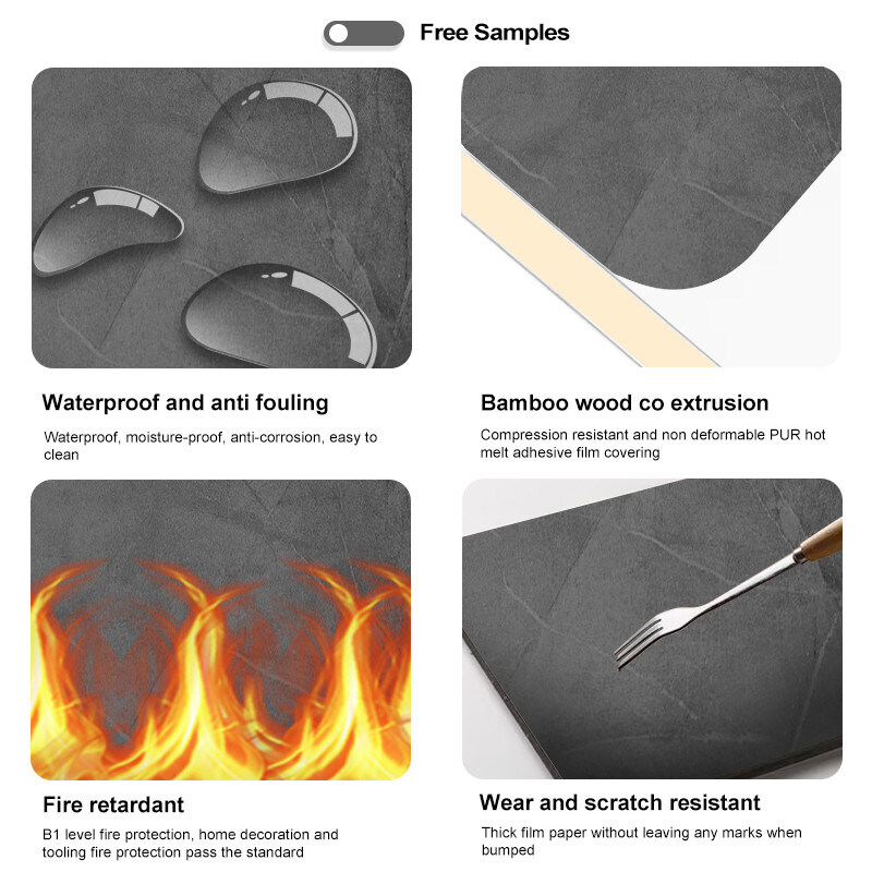 5mm / 8mm Interni Decorativo PVC Marmo Foglio Bambù Carbone di Parete