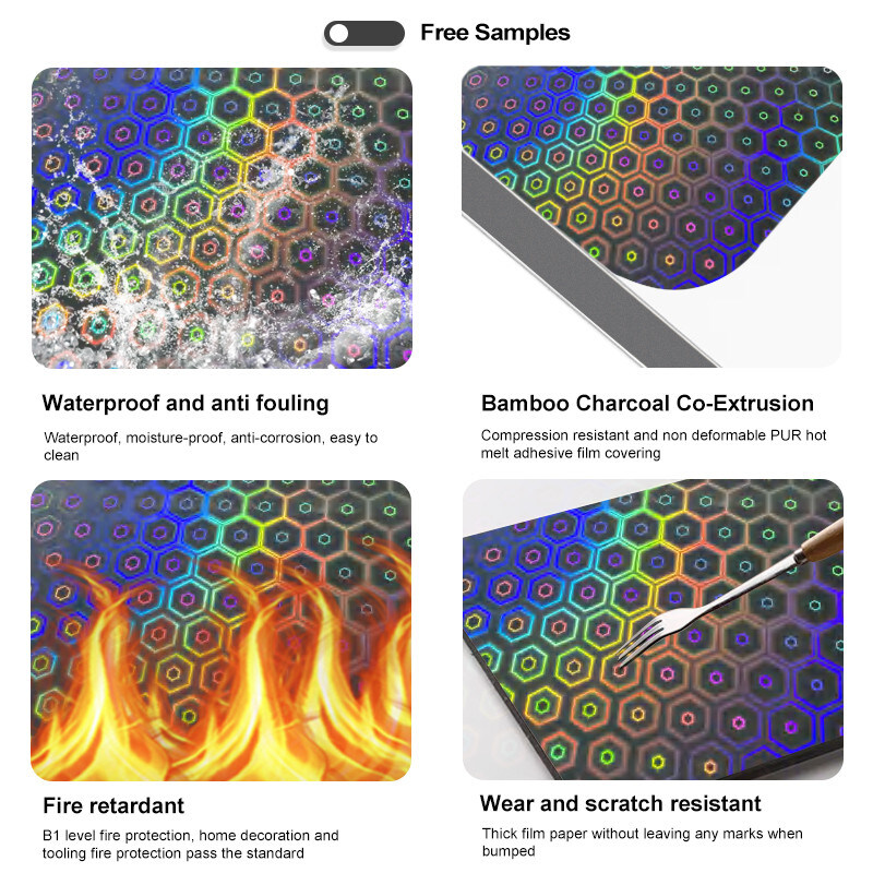 Pvc Board Laser& Mosaic Serie Bambù Carbone di legno Veneer Interni Decorazione pannello murario