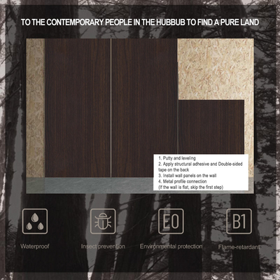 Legno di bambù Carbone di legno Veneer Legno di grano Legno di legno Carbone di legno pannello di parete in PVC impermeabile